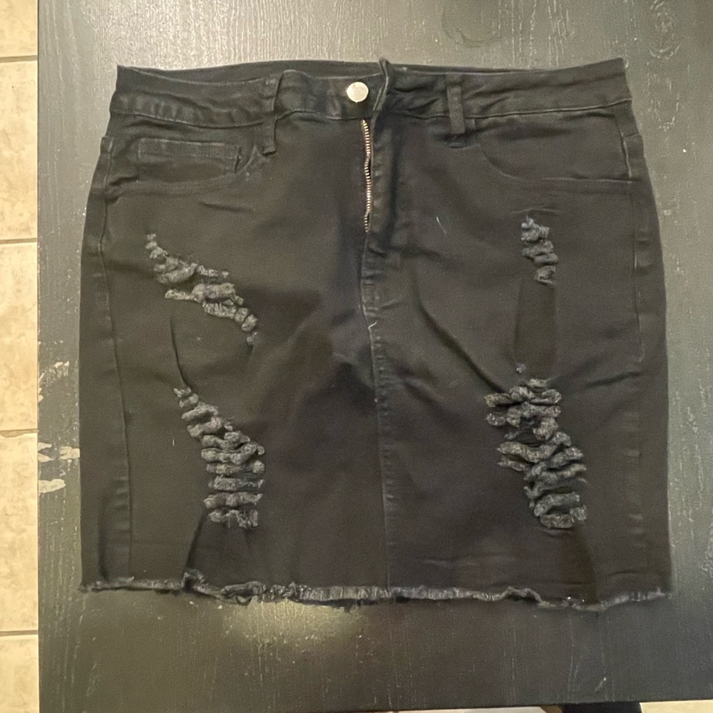 Black denim mini skirt